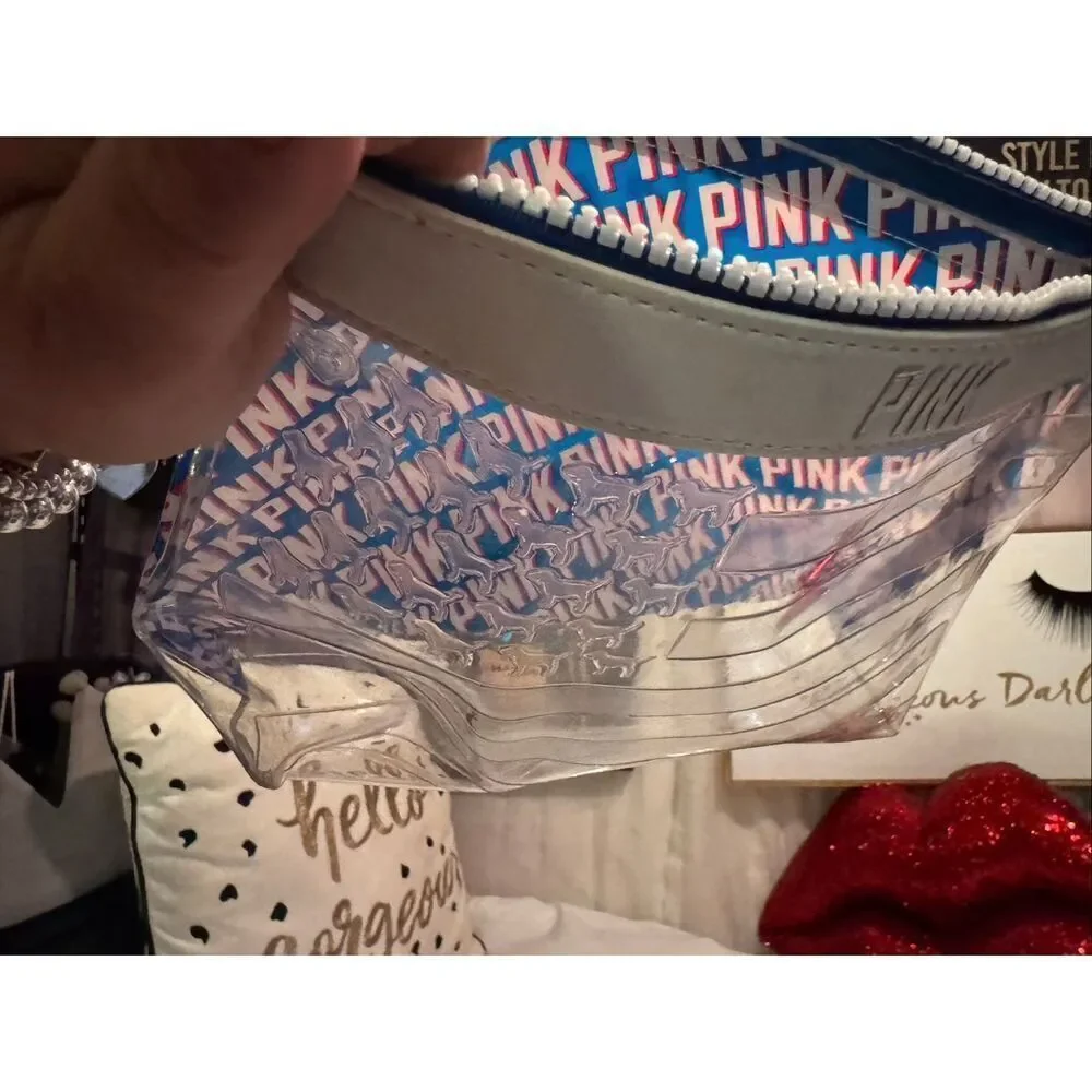 VS pink medium pvc/clear  cosmetic bag pouch bag red white blue